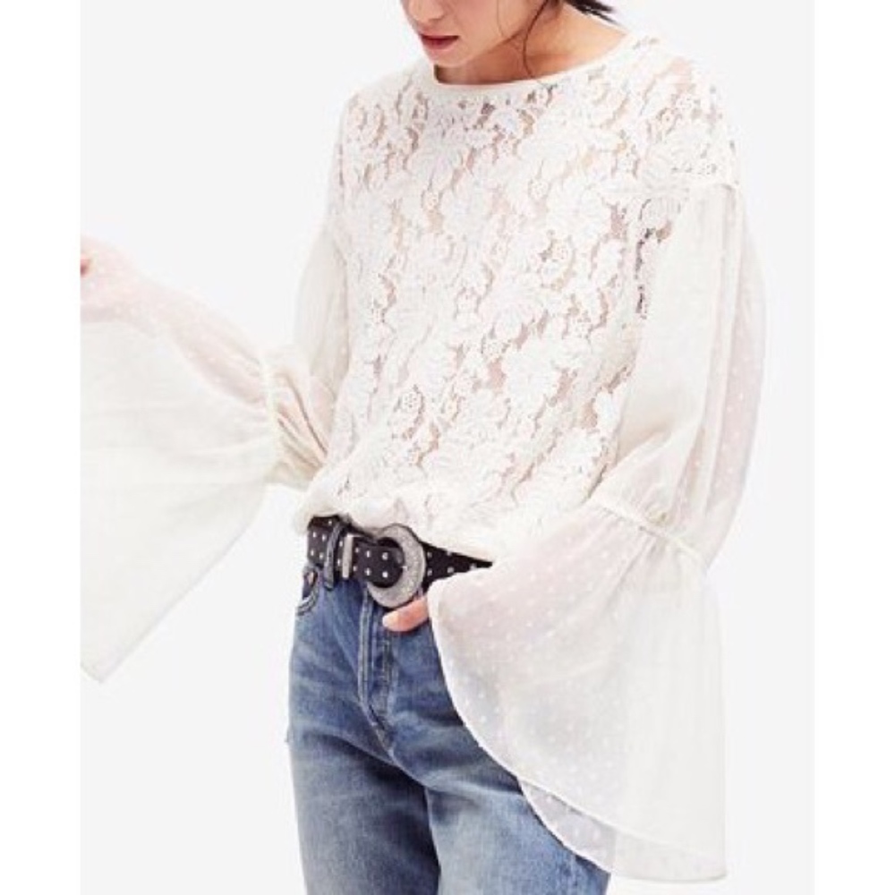 FREE PEOPLE SOMETHING LIKE LOVE LACE BELL TOP M